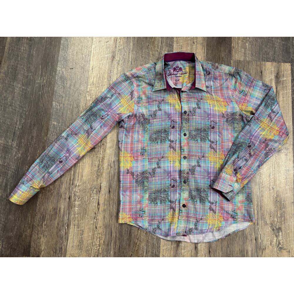 Michael & David Signature Mens‎ Long Sleeve Plaid Floral Button Down Shirt 22x29